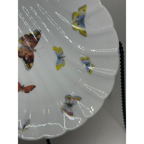 VTG Limoges France Porcelain Seashell Dish Hand-Painted Butterflies 9.25" White - Picture 5 of 7